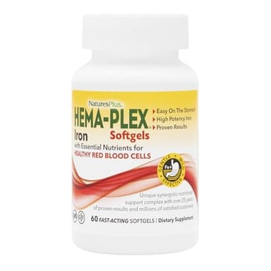 NaturesPlus Hema-Plex Iron - 60 Fast-Acting Softgels - 85 mg Iron + Vitamin C & Bioflavonoids for Healthy Red Blood Cells - Gluten Free - 20 Servings