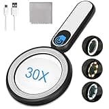 Rechargeable Magnifying Glass with Light, 30X 4.7IN Handheld Large Lightweight Lighted Magnify Len 21 LED 3 Modes Illuminated Book Magnifier forKids,Senior,Reading,Inspection,Coin,JewelryChristmasGift