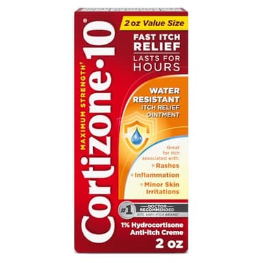 Cortizone-10 Maximum Strength Water Resistant Itch Relief Ointment, 1% Hydrocortisone, Fast-Acting, Anti-Itch Cream for Bug Bites, Rash, Eczema, Psoriasis, Poison Ivy, Oak, Sumac & More, 2 oz