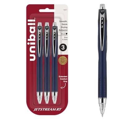 Uni-Ball Jetstream RT Pens - NY Times Wirecutter Best Pen for Over a Decade - Pack of 3 Black Fine Point Pens, 0.7mm - Back to School Pens, Ballpoint Pens