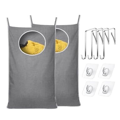 KEEPJOY 2Pack Space-Saving Hanging Laundry Bag, Door Laundry Hamper with 2 Different Types of Hooks, 30x20 Inch Oxford Fabric Laundry Storage Bag for Dirty Clothes (Grey-2Pack)