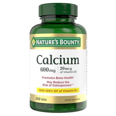 Nature's Bounty Calcium Carbonate & Vitamin D, Supports Immune Health & Bone Health, 600mg Calcium & 800IU Vitamin D3, 250 Tablets