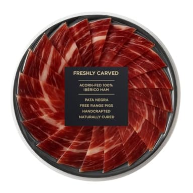 Iberico Acorn-Fed Ham - Sliced Jamon Pata Negra, 3 oz | Premium Spanish Dry-Cured Ham, Gourmet Charcuterie, 100% Bellota, Rich Flavor, Imported Iberian Delicacy (One Pack, 1, Count)
