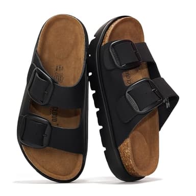 Project Cloud 100% Genuine Leather Platform Sandals Women Footwear - Wedge Chunky Slides for Women 2026 with Memory Foam Insole & Cork Footbed Womens Sandals (GreeceChunky)