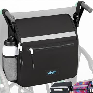 Vive Wheelchair Bag - Premium Backpack with Cup Holder - for Transport Chair or Power Wheelchair - Mobility Accessories - Adjustable, Waterproof, Machine-Washable, Scratch-Resistant w/Shoulder Strap