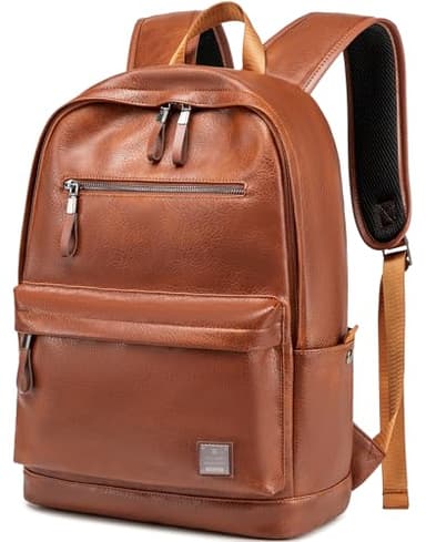 weiatas Leather Laptop Backpack for Men Women Work, Lightweight School Backpack Bookbag for College Students, Waterproof Casual Daypack Travel Computer Backpack fits 15.6 (Brown)
