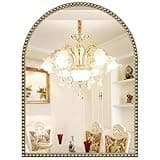 Brauthon Beaded Arched Mirror for Wall, 22"x30" Gold Arch Bathroom Vanity Mirror, Retro Brass Metal Frame Decorative Mirror for Bedroom Dressing Room Entryway Fireplace