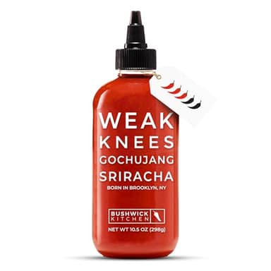 Weak Knees Gochujang Sriracha Hot Sauce, Infused with Bold Korean Gochujang Paste & Classic Spicy Sriracha, Made in the USA, 10.5oz Squeeze Bottle