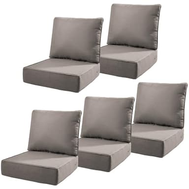 Pugire 6" Thick Outdoor Cushions 22x24x6, 5-Set Deep Seat Patio Cushions with Removable Cover, Waterproof & Fade Resistant Replacement for Wicker Chair, Loveseat, Sofa - Grey