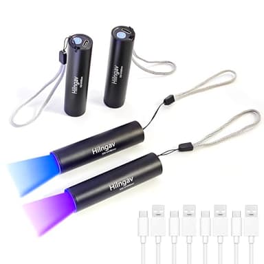4 Pack Rechargeable Black Flashlight Small UV Black Flash Light 395 NM 365 NM Mini Blacklight Flashlights USB C Charging LED Handheld Torch for Pet Dog Urine Resin Curing Fluorescent Detection
