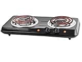 OVENTE Electric Countertop Double Burner, 1700W Cooktop with 6" and 5.75" Stainless Steel Coil Hot Plates, 5 Level Temperature Control, Indicator Lights and Easy to Clean Cooking Stove, Black BGC102B
