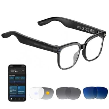 AI Smart Glasses with Camera, 8MP HD Camera Glasses for Men Women, 1080P Video Recording Sunglasses, Real Time Translation, Voice Assistant, AI Photo Recognition,Bluetooth Glasses for Travel/Meet/Vlog