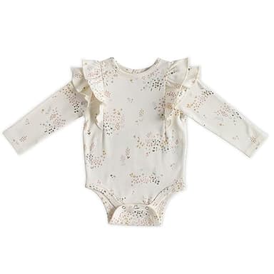 PEHR Flutter One-Piece, Flower Patch | 100% Organic Cotton, Lightweight & Breathable, Machine Washable | Baby Girl Bodysuit with Flutter Sleeves Size 6-12M