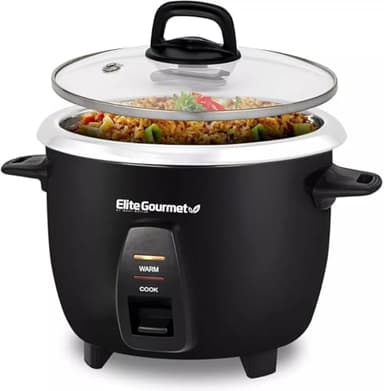 Elite Gourmet ERC2010B Electric Rice Cooker with Stainless Steel Inner Pot Makes Soups, Stews, Porridge's, Grains and Cereals, 10 cups cooked (5 Cups uncooked), Black