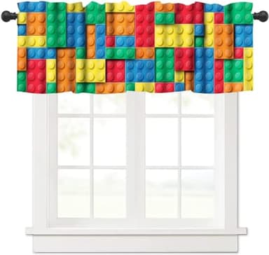 DDCBNS Building Block Toy Valance Kids Curtains,Abstract Geometric Colorful Toy Brick Rod Pocket Small Window Treatments for Baby Room Boys Girls Bedroom Nursery Bathroom,1 Panel,54" x 18"
