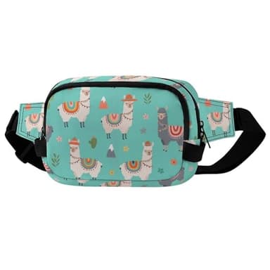 JZDACH Fanny Packs Llama Mint Green for Women Men Fashionable Cross Body Belt Bag with Adjustable Straps