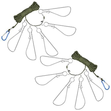 2 Sets Fishing Stringer Clip 16 Feet Rope Fish Stringer Fish Holder with 5 Stainless Steel Snap Hook for Kayak Fishing Gear Equipment Bass