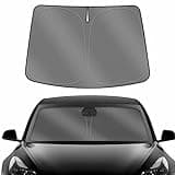 Karltys for Tesla Model Y /3 Windshield Sun Shade 2017-2024 2025, UPF50+ Sun Protection Model Y Front Windshield Sunshade Cover, Foldable Model 3 Sun Visor Protector Blocks 99% Sun Heat UV Rays
