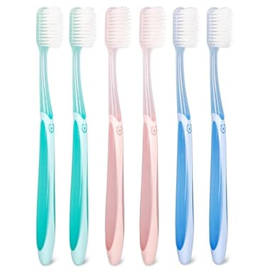 QIANTAIYING Extra Soft Toothbrush 6-Pack, Regular Head (3 Colors - 2 Each) Dentist-Developed Tapered Bristles for Sensitive Teeth & Gum Care Gentle Cleaning, BPA-Free