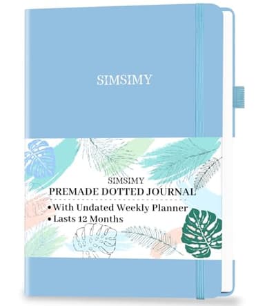 SIMSIMY Premade Bullet Dotted Journal with Undated Weekly Monthly Planner, Pre-made Dot Grid Journaling Aesthetic Notebook for Goals Gratitude Budget Exercise Habits Mood Sleep Tracker - 12 Month