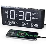 PPLEE 8.7inch Digital Alarm Clock for Bedroom-Digital Clock with Day of Week Month Year Humidity & Temperature Brightness Snooze 2 Alarm Clock & 2 USB Charger Desk Clock for Heavy Sleeper
