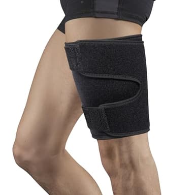 Thigh Brace, Hamstring Quadriceps Support and Thigh Wraps , Adjustable Compression Sleeve Support for Pulled Groin Muscle, Sprains, Tendonitis, Sciatica Pain and Sports Recovery for Men and Women (Black)