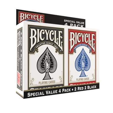 Bicycle Playing Cards 4 Pack, Standard Index Poker Size Decks in Red and Black for Poker, Blackjack, Rummy, Family Game Nights, and Classic Card Games, All Ages