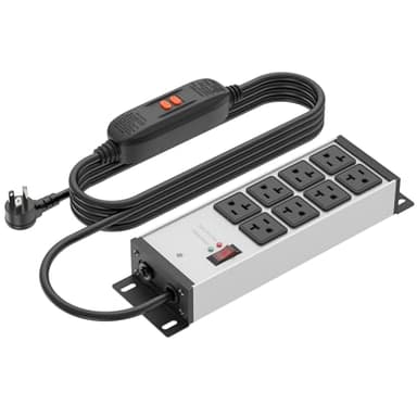 CCCEI Heavy Duty Power Strip Surge Protector 20 AMP, Industrial GFCI Multiple Outlets Extender 12 Gauge 6 FT Extension Cord. Grey High-Amp 8 Plugs for Shop Garage Kitchen.