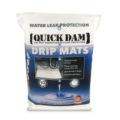 Quick Dam WUBM-10 Drip Mats – 2ft x 2ft Super Absorbent Leak & Spill Control Pads – 10-Pack – Waterproof Backing – Converts Liquid to Gel – Prevents Slips & Falls 10PK