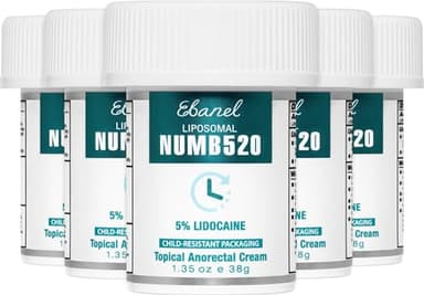 Ebanel 5% Lidocaine Numbing Cream, 5-Pack Pain Relief Burn Itch Numb Cream, Maximum Strength Topical Anesthetic with Allantoin, Vitamin E for Local and Anorectal Uses, Hemorrhoid Treatment