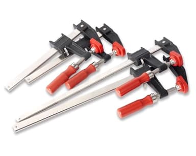 BESSEY GSCC4PK-C Clamp Set for Woodworking, F-style with Wood Handle, Replaceable Pads, 2 x 6 In and 2 x 12 In, 600 lb, Red/Black/Silver