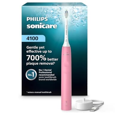 Philips Sonicare 4100 Series Electric Toothbrush - Sonic Toothbrush with Advanced Sonic Technology, Pressure Sensor, Two Intensity Settings, Smartimer & Quadpacer, Deep Pink, Model HX3681/26