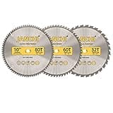 3-Pack Combo 10-Inch 32T & 60T & 80T Woodworking Saw Blades with 5/8" Arbor, .095" Thin Kerf Alternating Top Bevel Tungsten Carbide Teeth Miter/Table Saw Blade Ideal for Various Woods Cutting