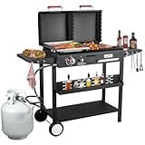 Bestfire Dual Fuel Propane Gas Charcoal Grill Combo Black Dual Lids, Flat Top Grill With 2 Side Shelves for Outdoor and Backyard Cooking