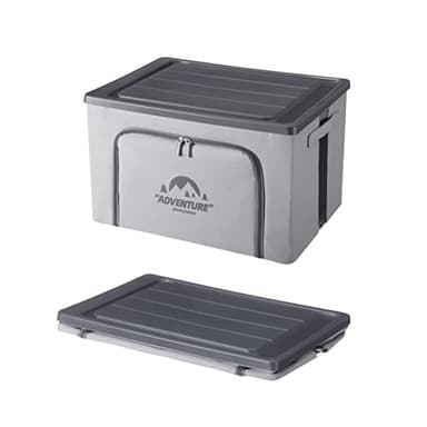 SHIMOYAMA Trunk Organizer for Camping Gear, 68L Foldable Fabric Car Container with a Lid, 20 Gallon Storage Box for Picnic, Camp, SUV, Jeep, Gray