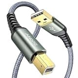 AINOPE Printer Cable USB A to USB B Printer Cable High-Speed Nylon Braided USB 2.0 MIDI Cable for HP Canon Brother Dell Epson Lexmark DAC, 6.6ft/Grey