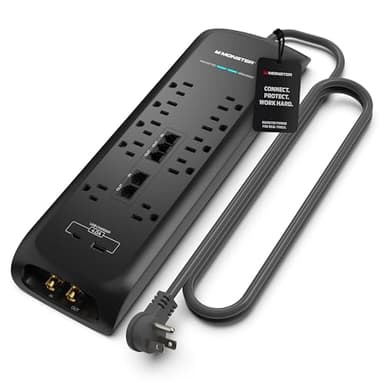 Monster Power Surge Protector w/ 4050 Joule Rating — Heavy Duty 6 FT Surge Protector Power Strip w/ 10 Outlets, 2 USB, 2 Coax, 2 Ethernet Ports — Fireproof MOV, Dual Mode, Clean Tech (Black)