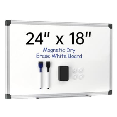 VUSIGN 24" x 18" Magnetic Whiteboard for Wall, Dry Erase Board with Silver Frame, Hanging White Board for Office, Home, School - Includes 1 Eraser, 2 Multicolor Markers & 4 Magnets