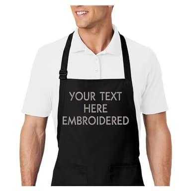 PLACE4PRINT Personalized Apron with Custom Name or Text. Premium Quality Women and Mens Aprons - Chefs Aprons, Cooking, Grilling, or Baking Gift (Black)
