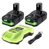 2Pack 18V 4.0Ah Replacement for Ryobi 18V Battery and Charger Kit Combo for Ryobi Battery 18 Volt ONE+ P108 P107 P104 P105 P102 P103 260051002 P117 P118 P113 BCL1418 Cordless Tools