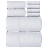 Luxury White Bath Towel Set of 8 Pieces - 100% Turkish Cotton Highly Absorbent Towels for Bathroom, 2 Luxury Bath Towels 700GSM, 2 Hand Towels, 4 Washcloths
