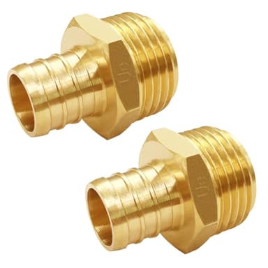 Uenede 2PCS Solid Brass 3/4" PEX Barb to 3/4" GHT Male Garden Hose End Connector Splicer Mender Repair Fitting