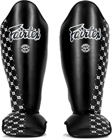 Fairtex SP5 Muay Thai Shin Guards for Men, Women, Kids | Shinguards are Premium, Lightweight & Durable | Extended Protection to Avoid shin splints During Training or Sparring - Medium,Black