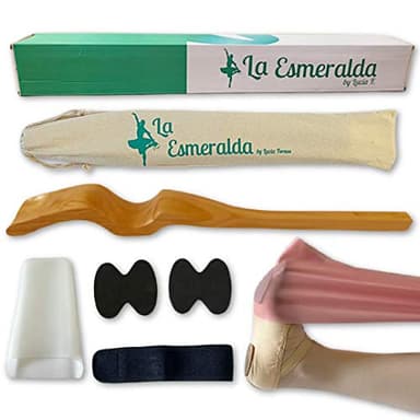 Ballet Professional Wooden pine foot Stretchers set for Dancers, Elastic Stretch Band, Two pads, leg strap, carry bag and gift box. (Wooden wood color Foot Stretcher set with carry bag and gift Box)