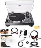 Audio-Technica AT-LP120XUSB Direct-Drive Turntable with Analog and USB Outputs - Black Bundle with Headphones, Cable, Slip Mat, Cleaning Kit, and Austin Bazaar Polishing Cloth