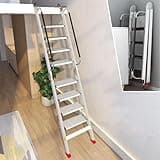 Step Bed Ladder, Aluminum Alloy Folding Egress Attic Ladder, Space-Saving Basement/Window Well Escape Ladder Applicable Height 5.9-8.8ft, Loft Steps Ladder for Apartments(293cm/115in)