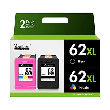 Valuetoner 62XL Ink Cartridges Black and Color Remanufactured for HP Ink 62 for HP 62XL Works with HP Envy 7640 7645 5660 5540 5640 7644 OfficeJet 5740 5741 8040 OfficeJet 200 250 258 Series (2-Pack)