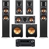 Klipsch Reference 5.2 Home Theater System, Bundle with 2X R-625FA Floorstanding Speaker, 2X R-12SW Subwoofer, R-52C Center Channel, R-41M Bookshelf Speaker Pair, 7.2-Channel Receiver, Black