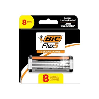 BIC Flex 5 Refillable Razors for Men, Long-Lasting 5 Blade Razors Refills for a Smooth and Comfortable Shave, 8 Razor Cartridges