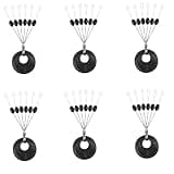 Conskyee 600 Pieces Fishing Rubber Bobber Stops, 6 in 1 Float Sinker Stoppers, Soft Beads Stop for Fishing Line, Black Oval Stopper, Size M (L, M, S Available)